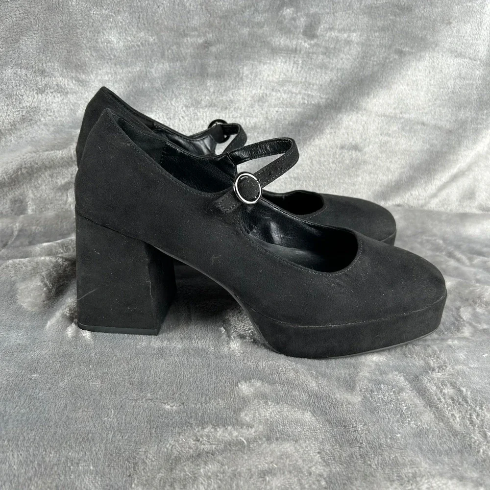 Limelight Geri Black Faux Suede‎ Platform Mary Jane Block Heels Womens 8M 106176